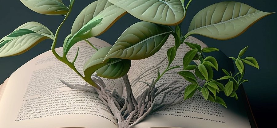 a plant growing on the pages of a thesis